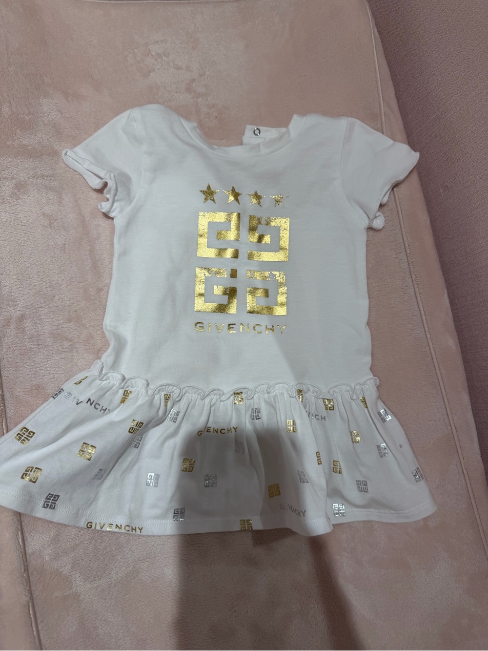Givenchy White Tee with Gold Logo and Metallic Accents